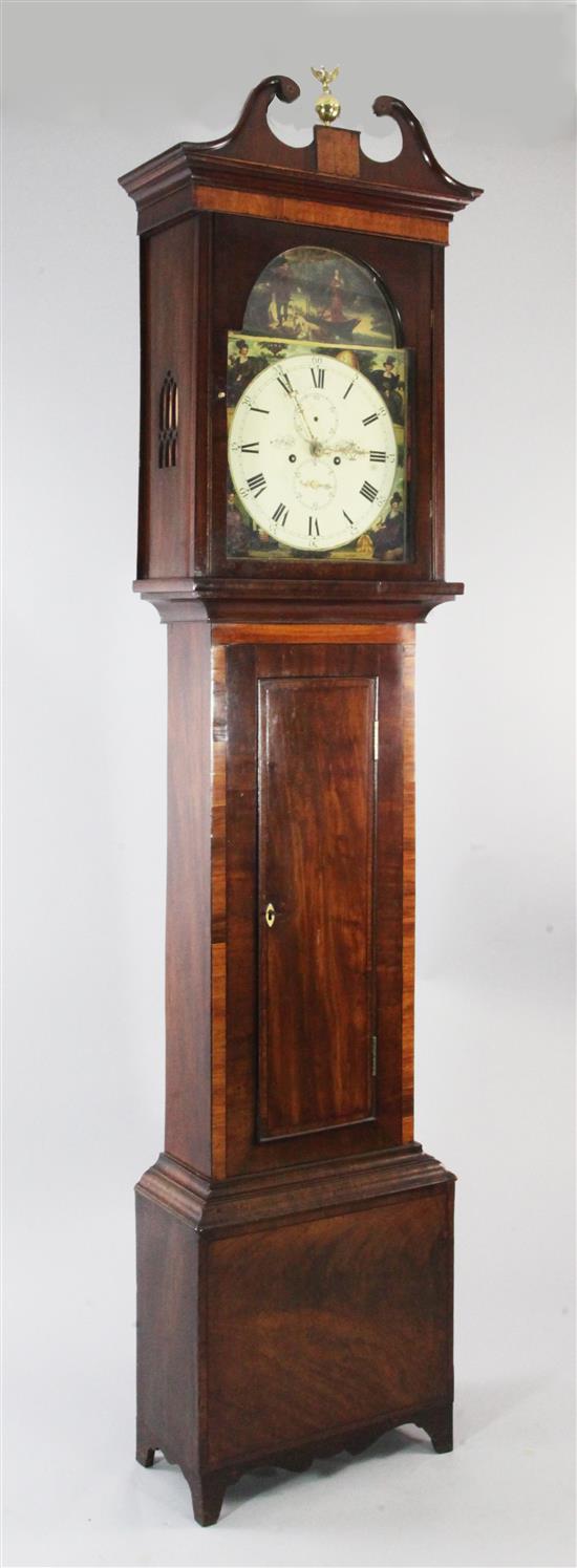 G. McGill, Paisley. An early 19th century Scottish banded mahogany eight day longcase clock, 7ft 5in.(-)